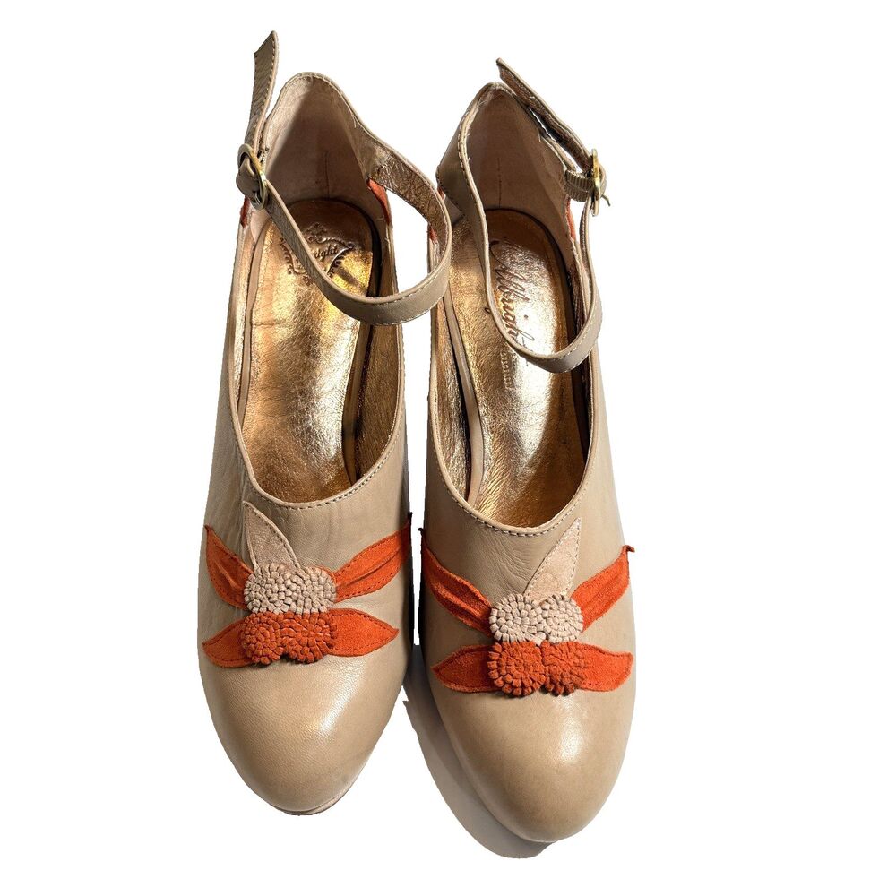 Anthropologie Miss Albright Retro Colorblock Ankle Strap Pump Heel 4.25” VTG 8M